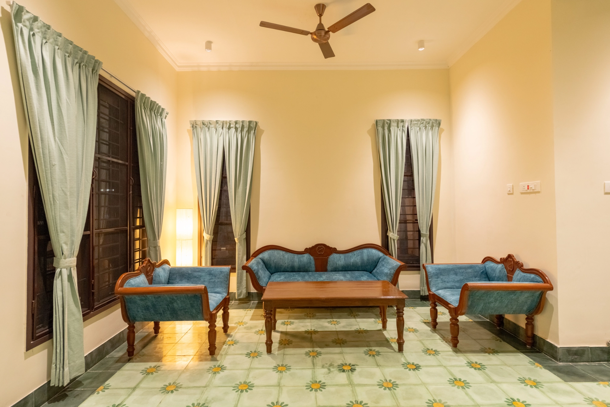 Comfortable seating area inside family villa
