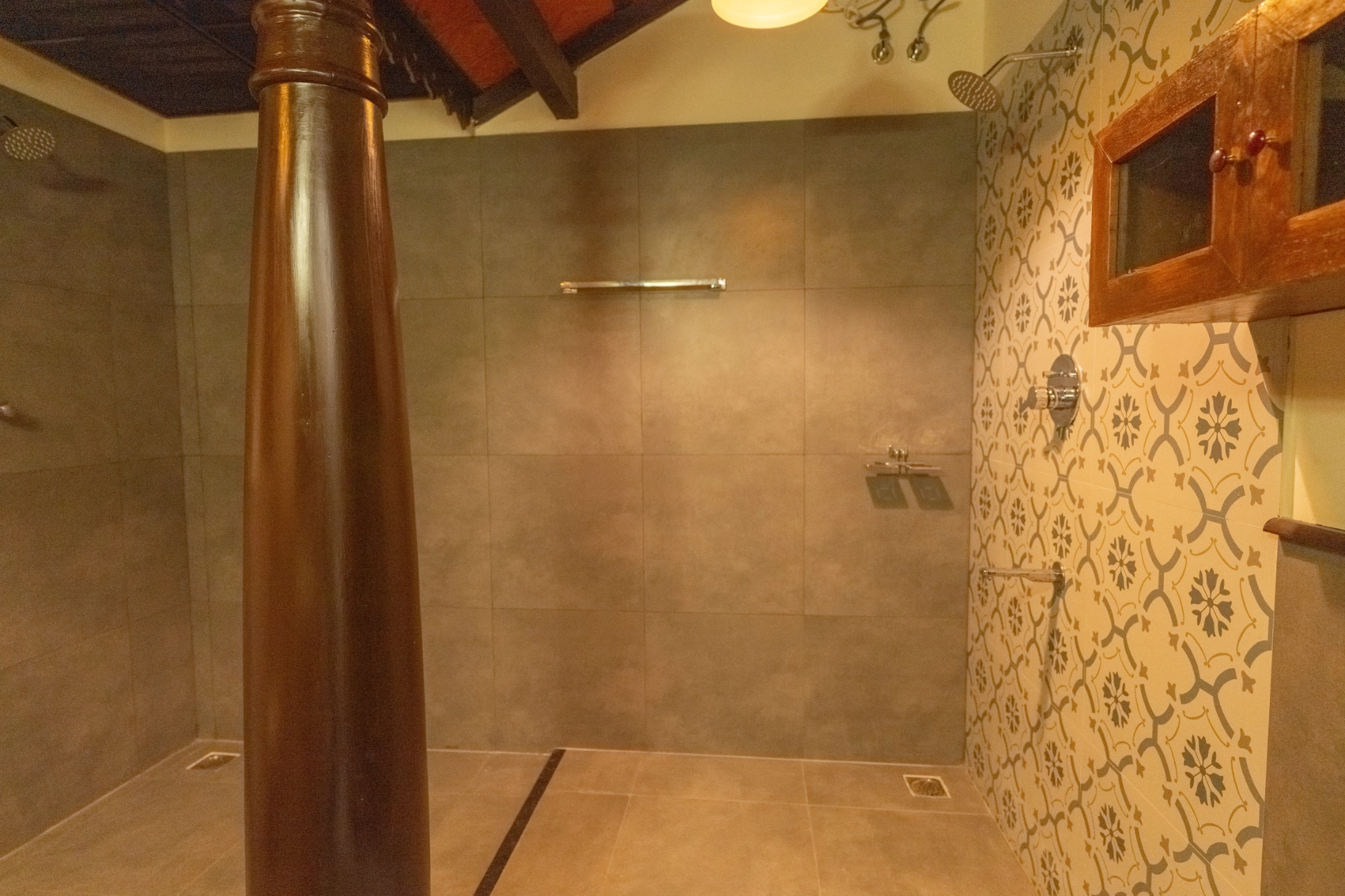 Modern shower area with heritage-style interior